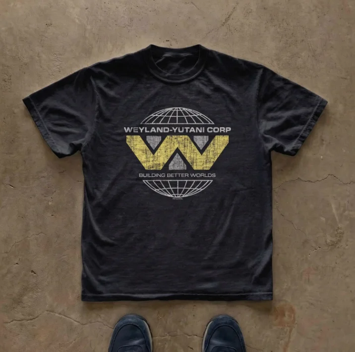 2026 Men Vintage Fictional Space Corporation Graphic T Shirt Retro Distressed Globe Logo Printed Short Sleeve Loose Sci Fi