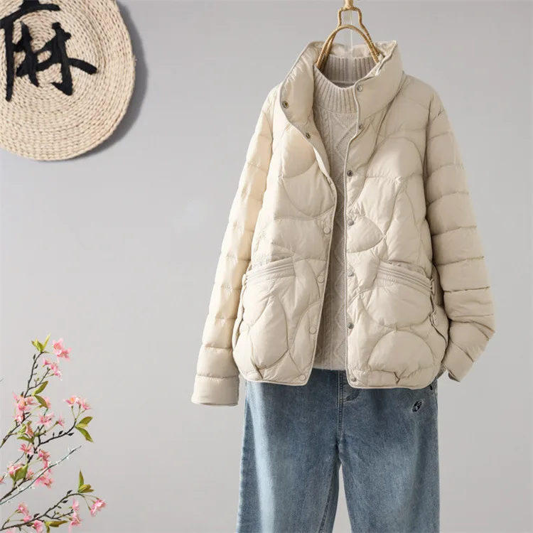 

New Fashion Women's Stand Collar Long Sleeve Solid Color Casual Trendy Simple Basic Loose Quilted Coats Female Clothes Parkas