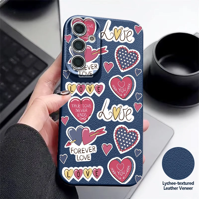 Silicone Phone Case For Samsung Galaxy S26 S25 S24 Ultra A18 A57 A37 S23 S24 S26 FE A17 A56 A55 A36 A16 Love Heart Pattern Cover