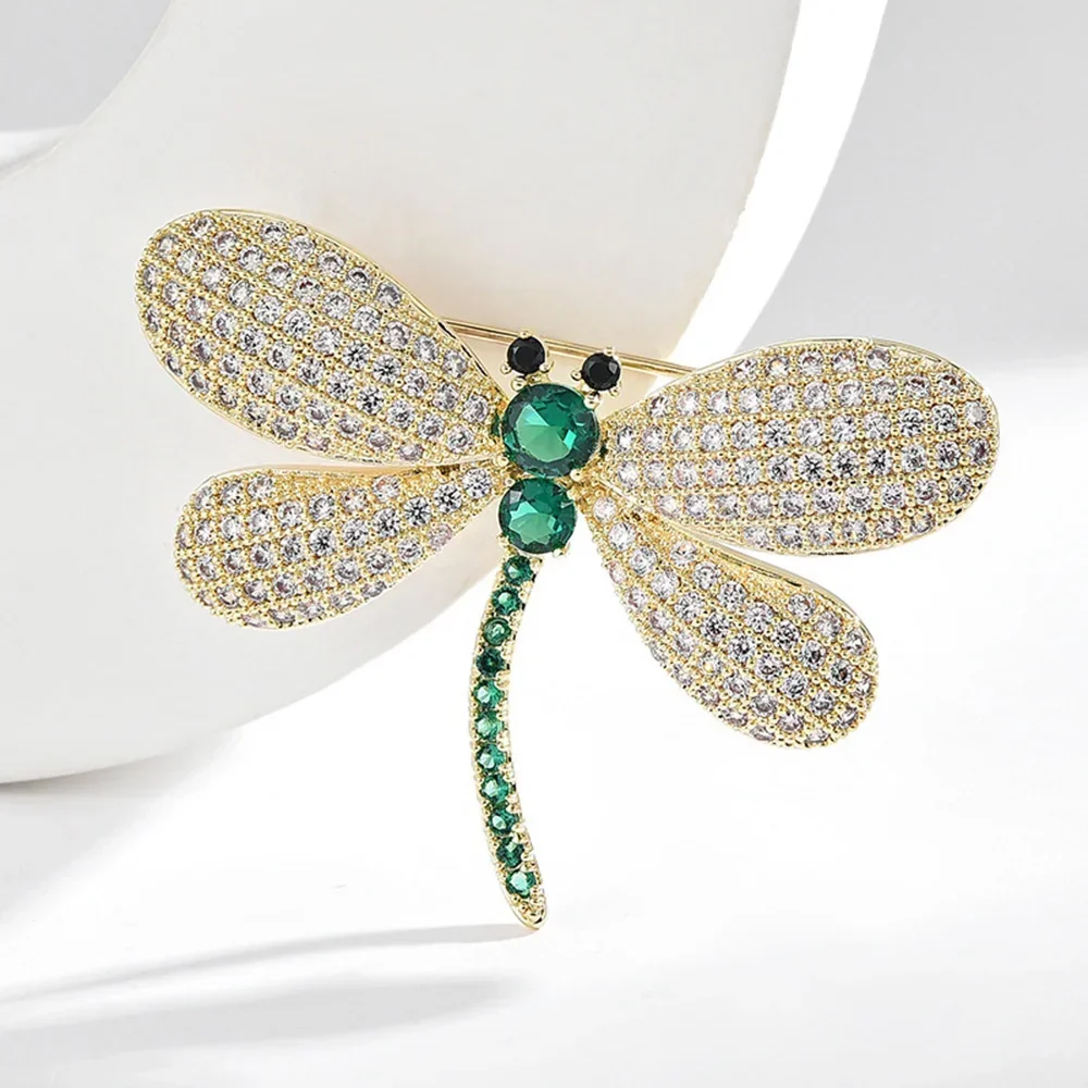 

Exquisite Brooch Green Rhinestone Dragonfly Brooches Cute Insect Animal Jewelry for Women Men Clothes Coat Metal Pins Badge