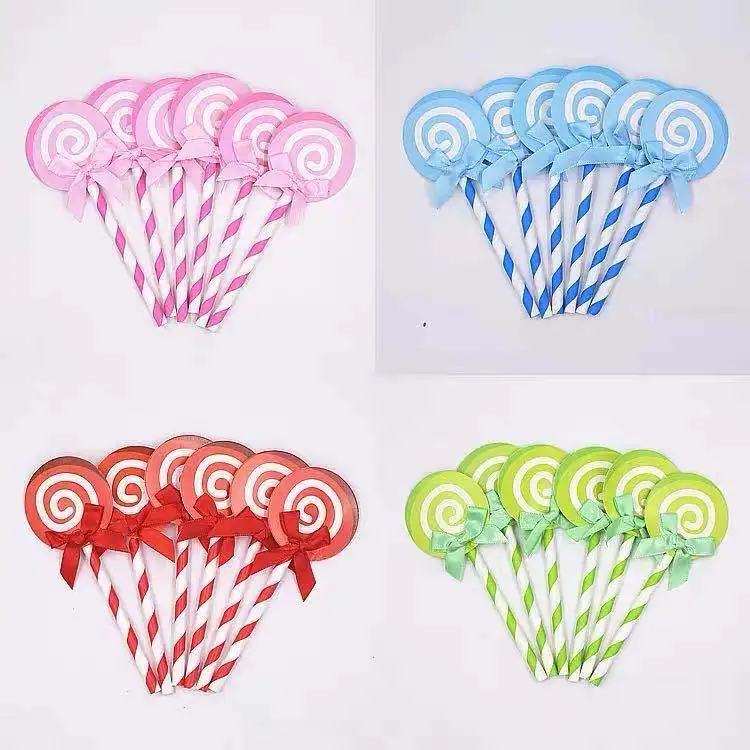 6pcs/set Colorful Lollipop Cake Topper Creative Sweet Cupcake Decor One 1st Cake Decor Happy Birthday Decor Kids Boy Girl