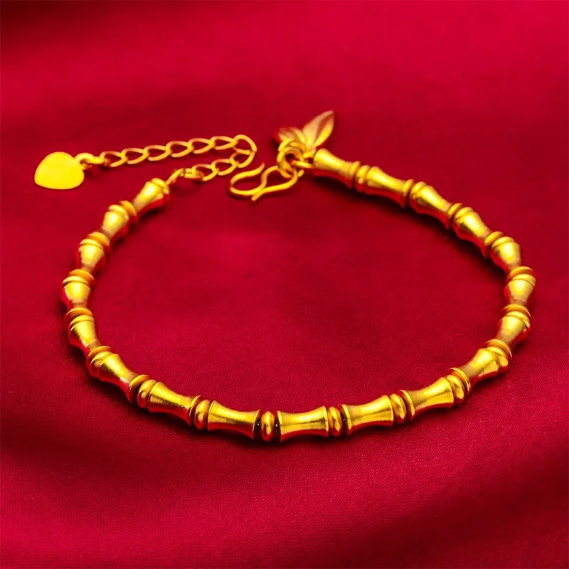 

9999 24K genuine gold bamboo festival style high-end fashion gold bracelet bracelet retro women's gold jewelry gift