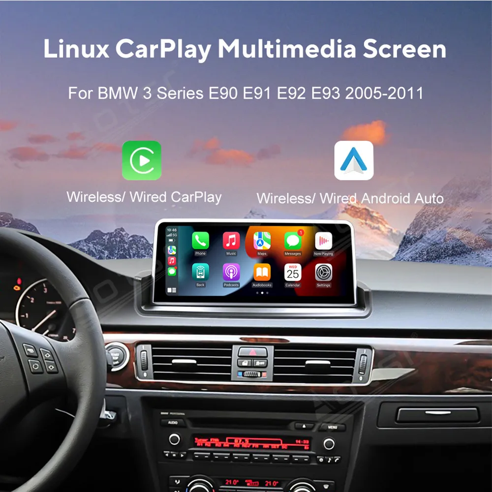 Linux Wireless Apple CarPlay Android Auto HiCar For BMW 3 Series E90 E91 E92 E93 2005~2012 Upgrade The Original Car Mirror Link