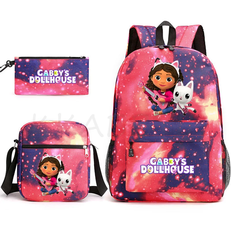 Gabby Dollhouse Knapsack 3pcs/set Students bookbag Girls Boys School Backpack Teens Laptop Bag Mochila High Quality Back Back