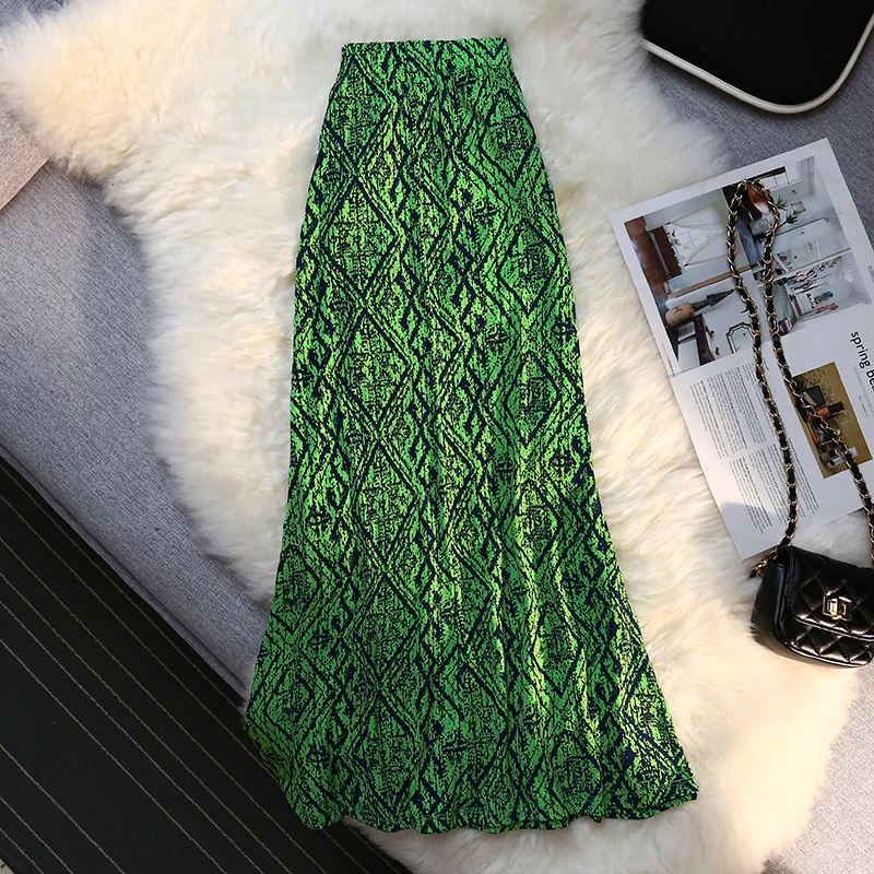 Seilish 2024 Nieuwe Lente Zomer Vintage Fishtail Damesrokken Hoge Taille Bedrukt Zeemeermin Lange A-Line Rokken Dames