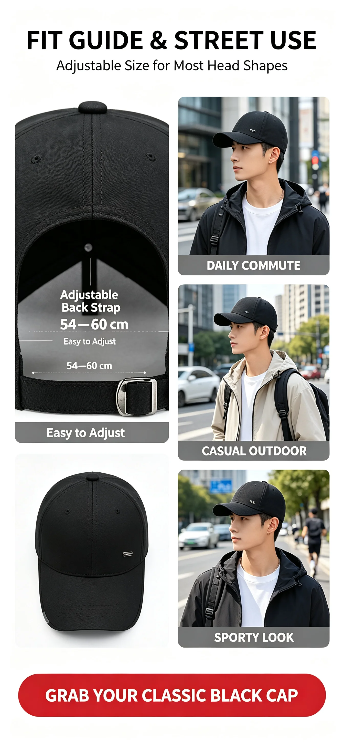 Men's Baseball Hat Hard Top Spring Autumn Big Head Circumference Cotton Cap Sun Protection Dad Cap Adjustable Strap Fishing Hat