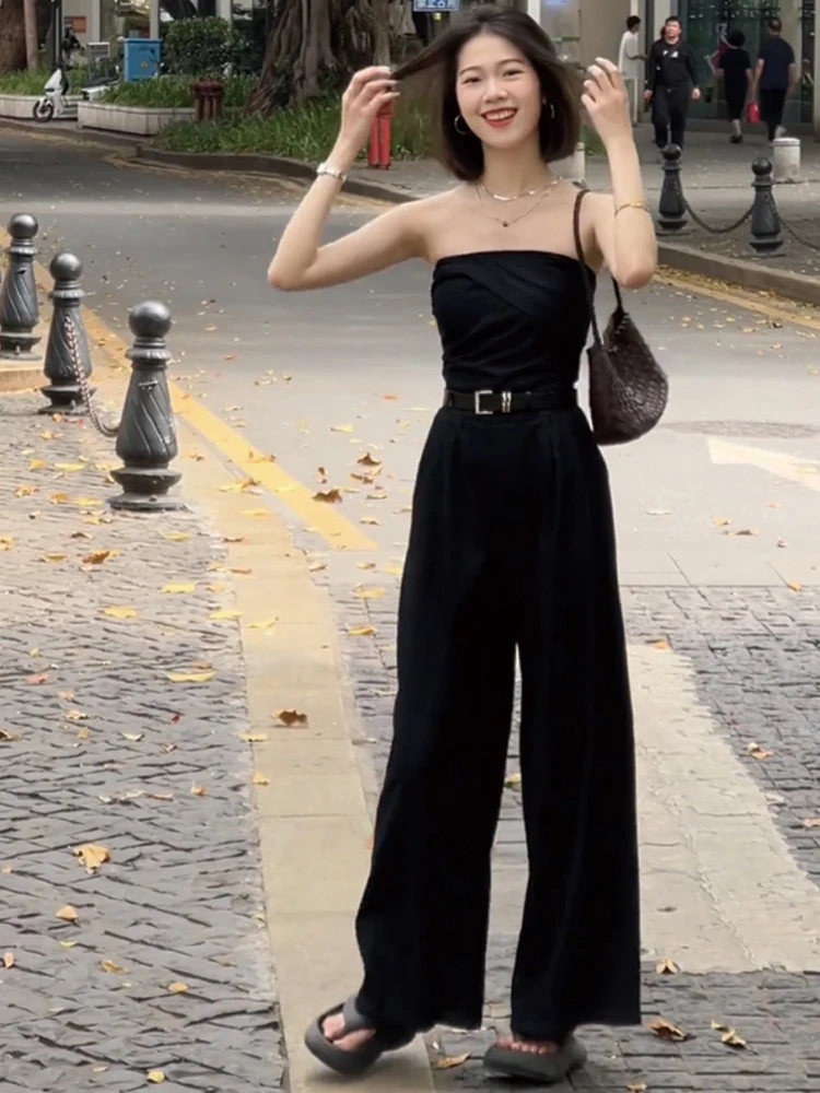 여름 섹시 핫걸 오프숄더 튜브탑과 하이웨이스트 와이드 레그 팬츠 세트 여성 패션 슈트 롱 팬츠 하이웨이스트