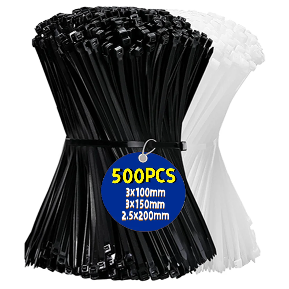Attaches de câbles en nylon plastique auto-bloquantes, 100-500 pièces, pour la maison et le bureau, attaches de câbles réglables, boucles de fixation