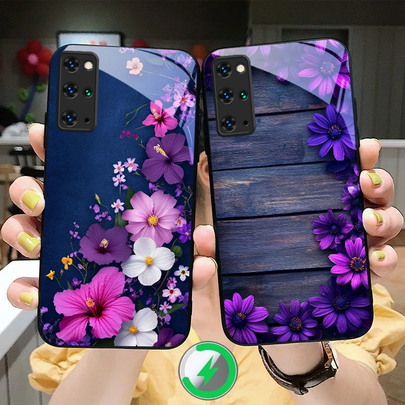 

Purple rose flowers For Samsung S 25 S26 S20Ultra S21 Pro S22 Plus S23 FE S24 Ultra S25 Edge For Magsafe Glass Phone Case