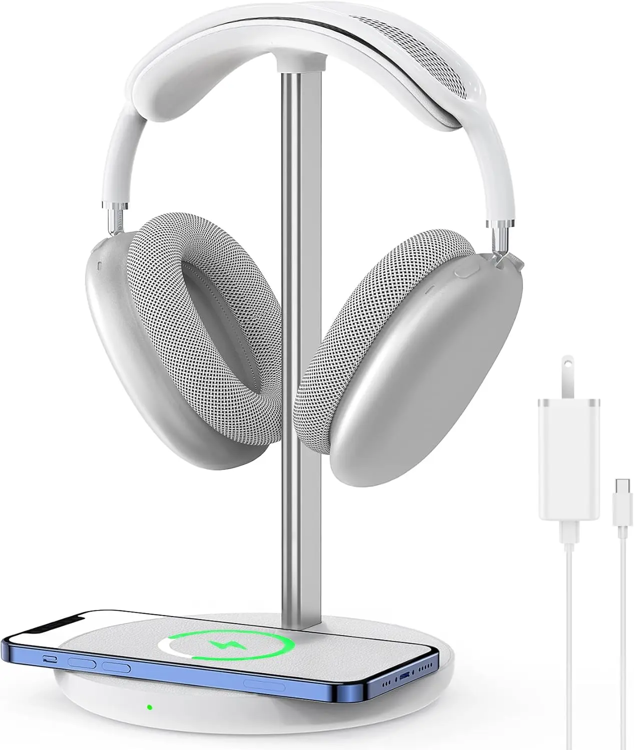 

Headphone Stand with Wireless Charger, 2-in-1 Holder for iPhone & AirPods, White