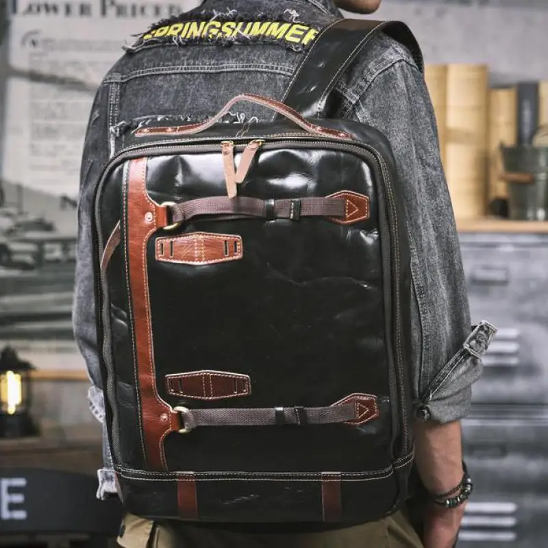 

outdoor travel vegetable tanned cowhide men's women's large-capacity backpack casual luxury genuine leather laptop bookbag