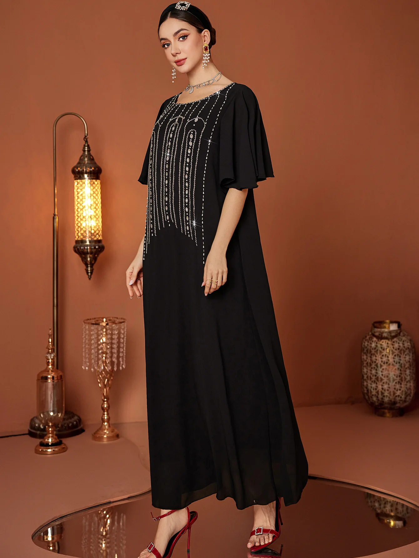 Eid muçulmano vestido feminino abaya bolinhas diamante vestidos longos vestidos largos festa caftan jalabiya ramadan dubai árabe robe 2025