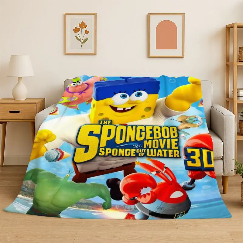 Cute S-SpongeBob Cartoon Soft Flannel Throw Blanket,Warm Cozy Blanket for Bed,Couch,Sofa,Bedroom,Living Room,Travel,Picnic Gift