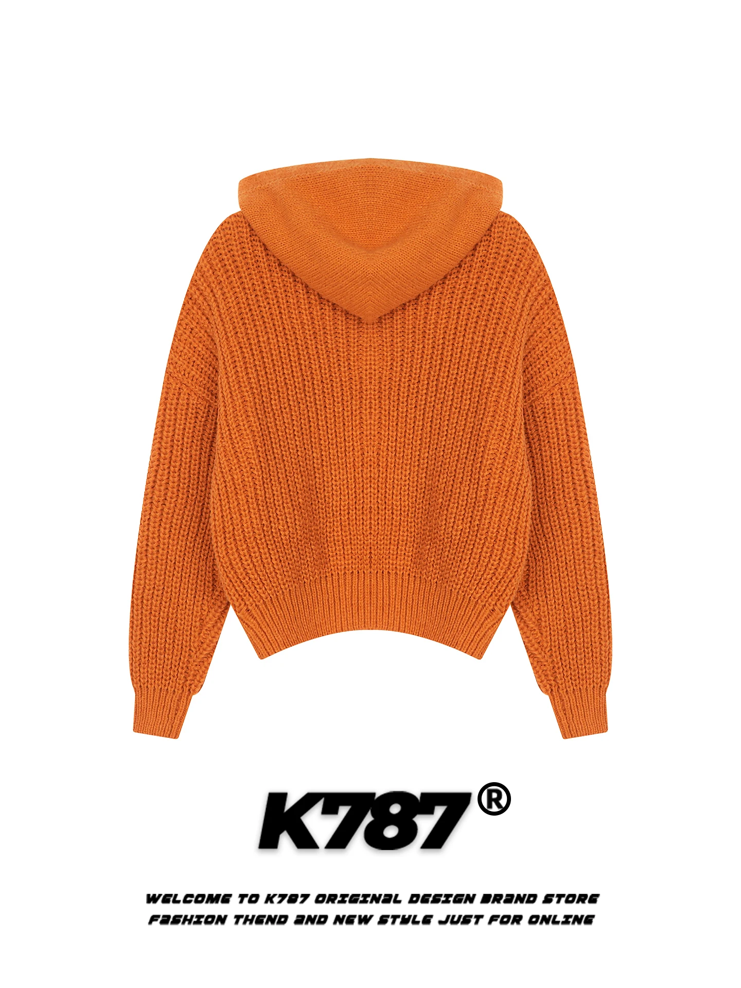 K787 American Lazy Sle Knitted Hat Sweater Casual Orange Knitwear for Couples Loose Fit Autumn Winter Women's Faion view 4