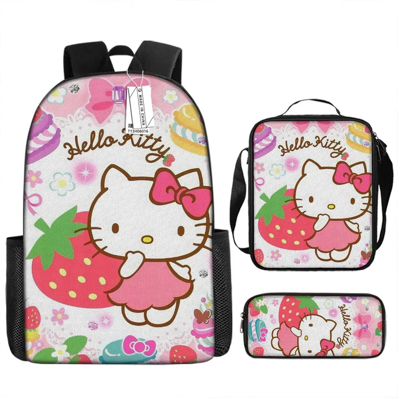 Sanrio Hello Kitty Kuromi My Melody Cartoon Cute Lunch Pen Bag Backpack School Satchel Three-Piece Set Travel Backpack Girl Gift