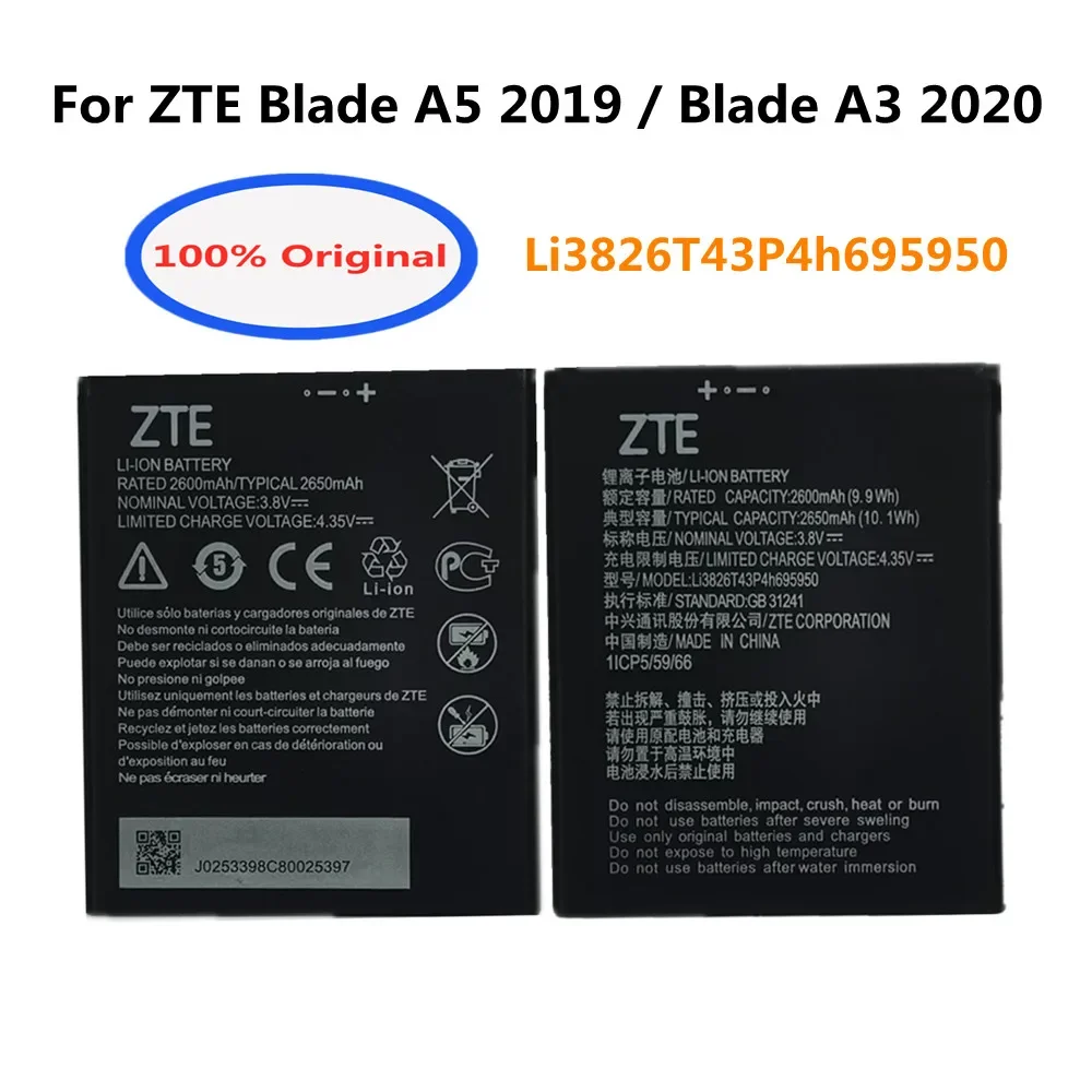 

Li3826T43P4h695950 Original Phone Battery 2650mAh For ZTE Blade A3 2020 / Blade A5 2019 High Quality Battery Batteries