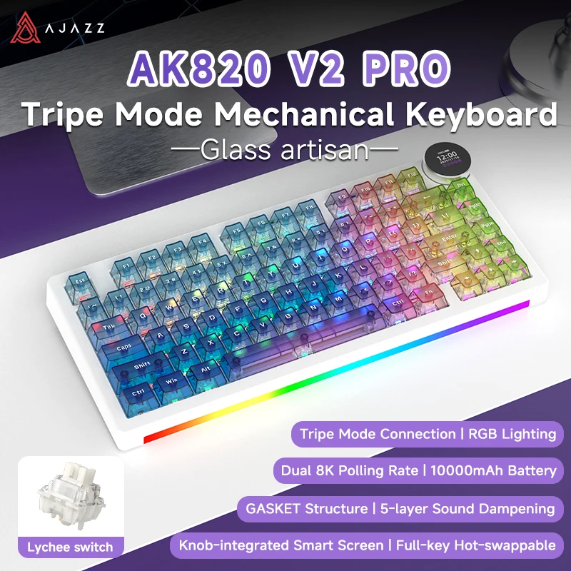 AJAZZ AK820 V2 PRO Triple Mode Scherm Mechanisch Toetsenbord Dubbele 8K RGB Aangepast Toetsenbord