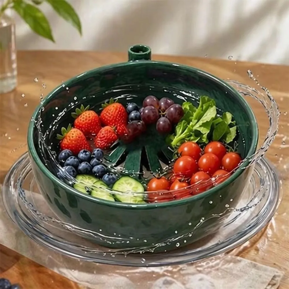 Imitation Ceramic Berry Swirl Bowl 360 Degree Cleaning Drain Holes Vegetable Cleaning Bowl Center Cone Design Quick Drainage