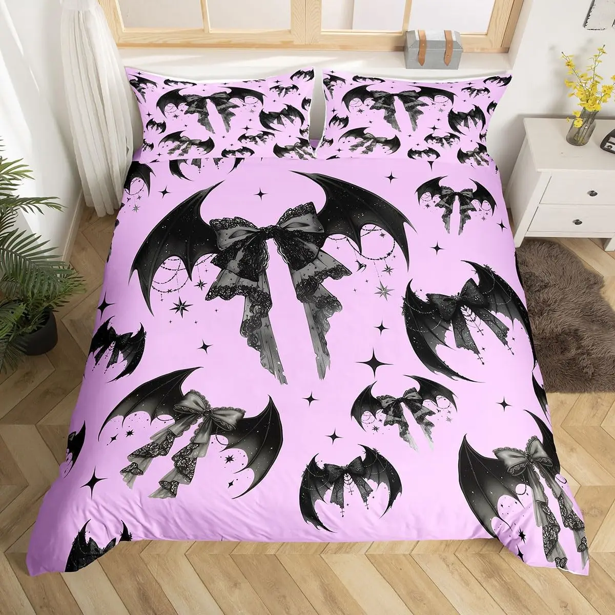 Gothic Sword Duvet Cover Queen Watercolor Red Blood Tie Dye Paint Quilt Cover Exotic Black Bowknot Halloween Theme Bedding Set