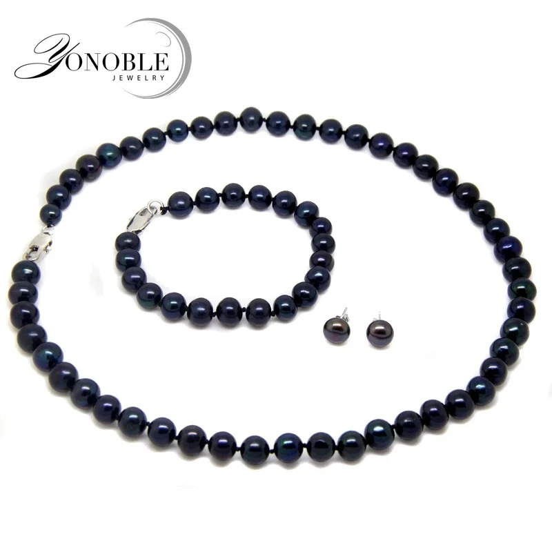 

8-9 мм комплекты ожерелья из настоящего жемчуга для женщин, натуральный пресноводный черный жемчуг, ожерелье, браслет, серьги, комплекты ювелирных изделий, подарок жене 12-13 мм