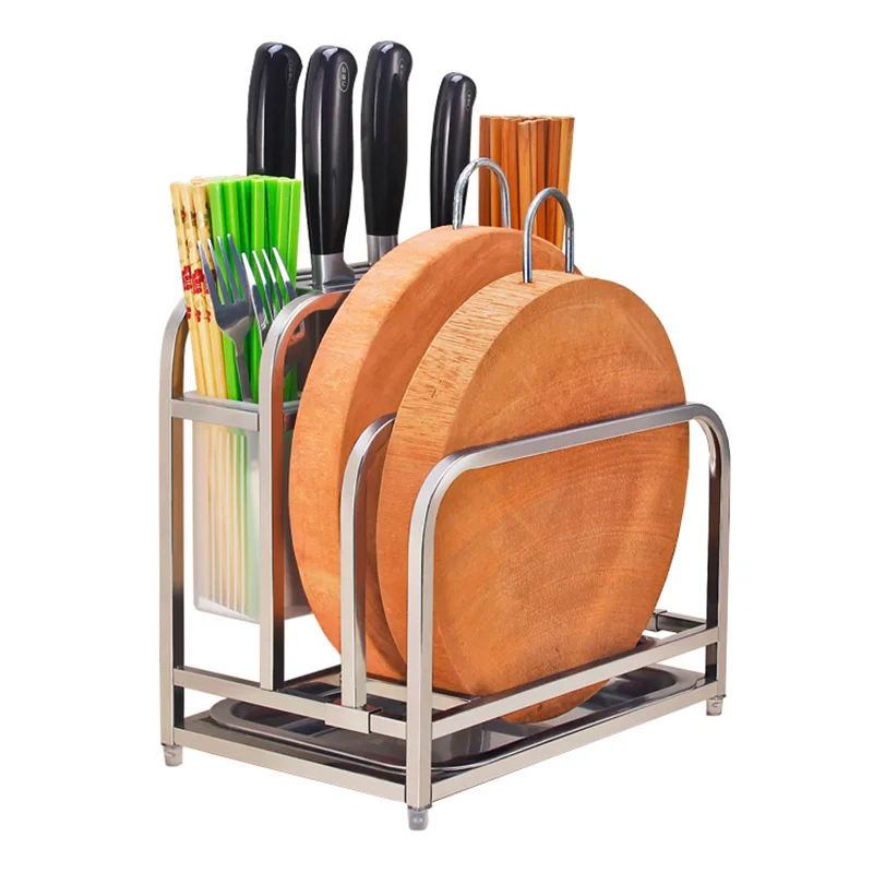 Stainless Steel Kitchen Storage Holder, Floor Type Shelf Rack, Pot Lid Cutting Board Holder, Knife Tableware Organizer