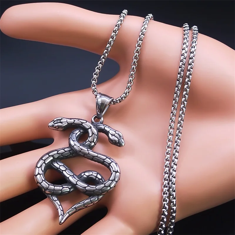 Retro Vikings Snake Necklace Stainless Steel Norse Mythology Serpent Pendant Necklaces Jewelry corrente masculina NZ308S02