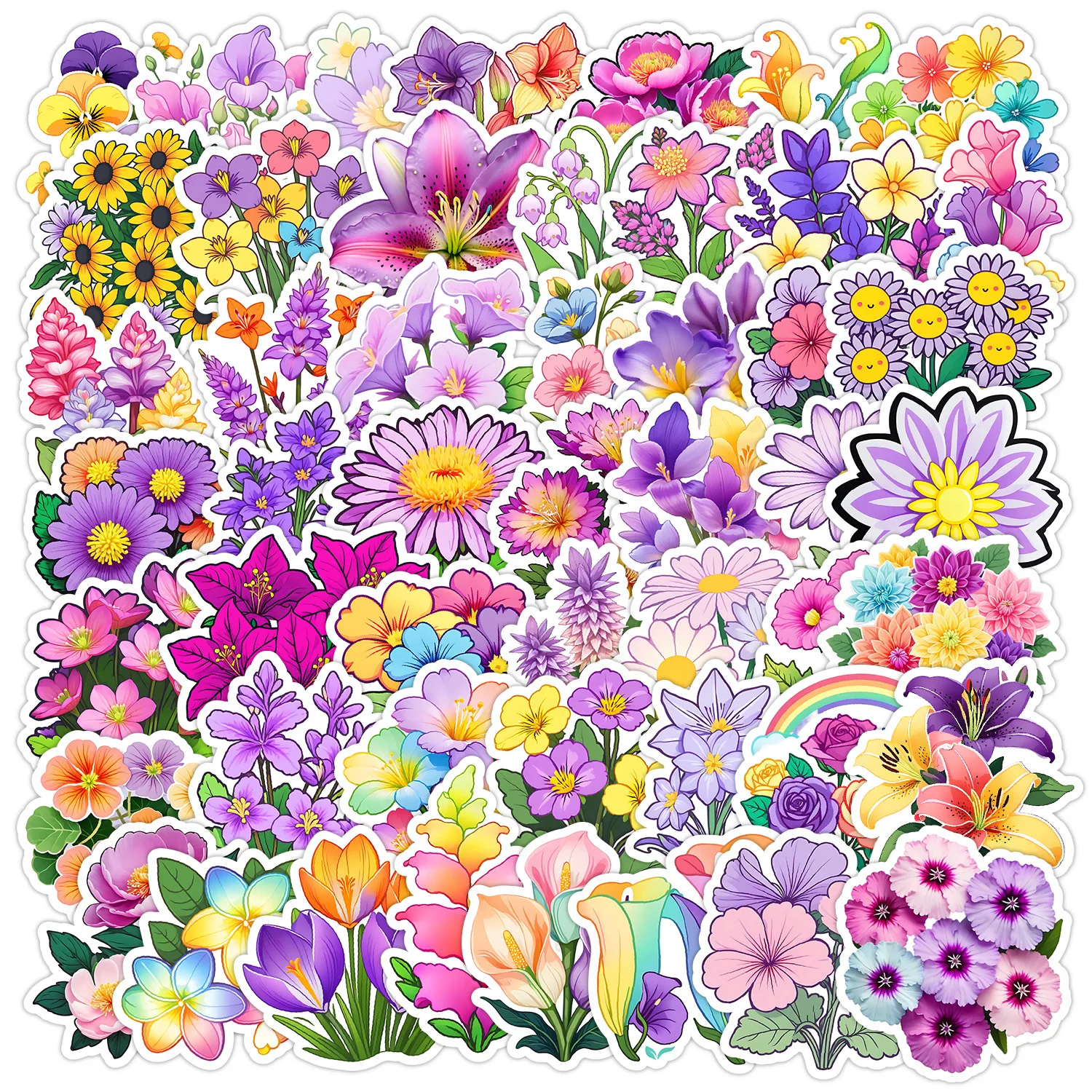 

50Pcs Cartoon Cute Flowers Series Graffiti Stickers For Mobile Phone Shell Skateboard Decorative Stickers DIY Toy Sticker Pack