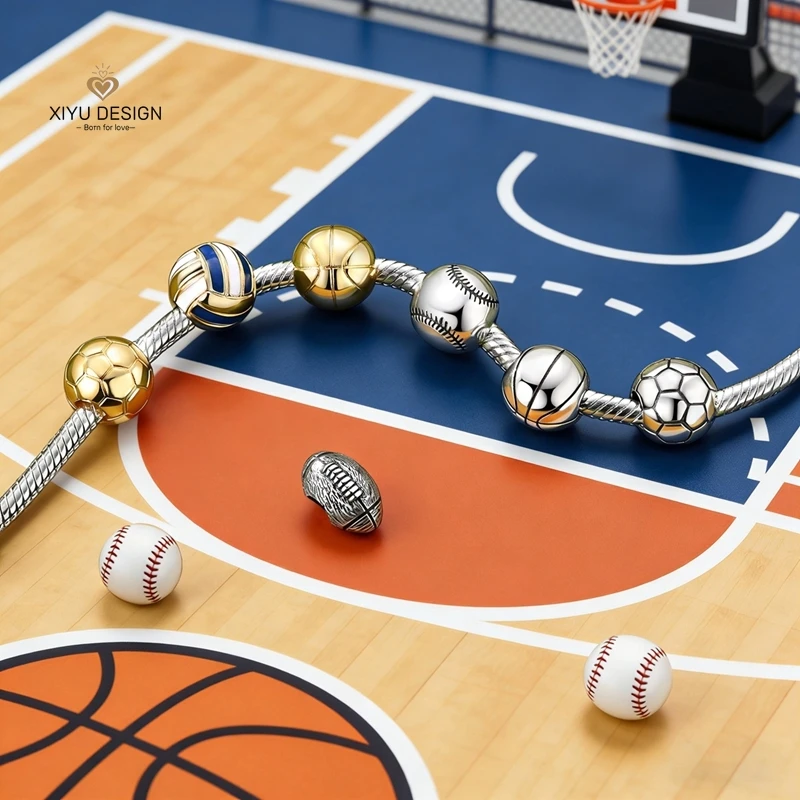 925Sterling Silver Sport Charm Basketball Football Badminton Boxing Bead Pendant Fit DIY Bracelet Jewelry Making for Women Gift view 3