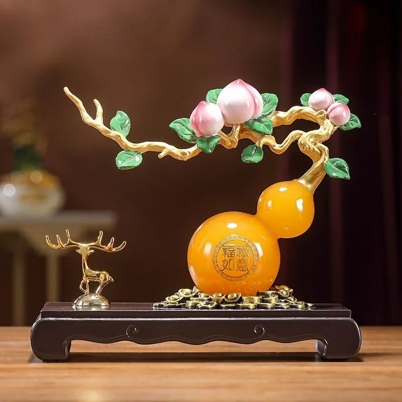 

Chinese Style Lucky Fulu Ruyi Shoutao Gourd Full Copper Ornament Home Decoration Craft Living Room Housewarming Birthday Gift