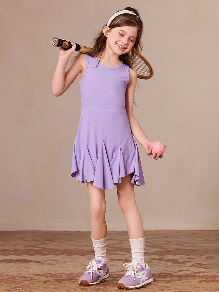 Girl's Sun Protection Dress Summer New Cooling Athletic Dress with Fishtail Hem, Breathable Sleeveless Sports Dress for Kids
