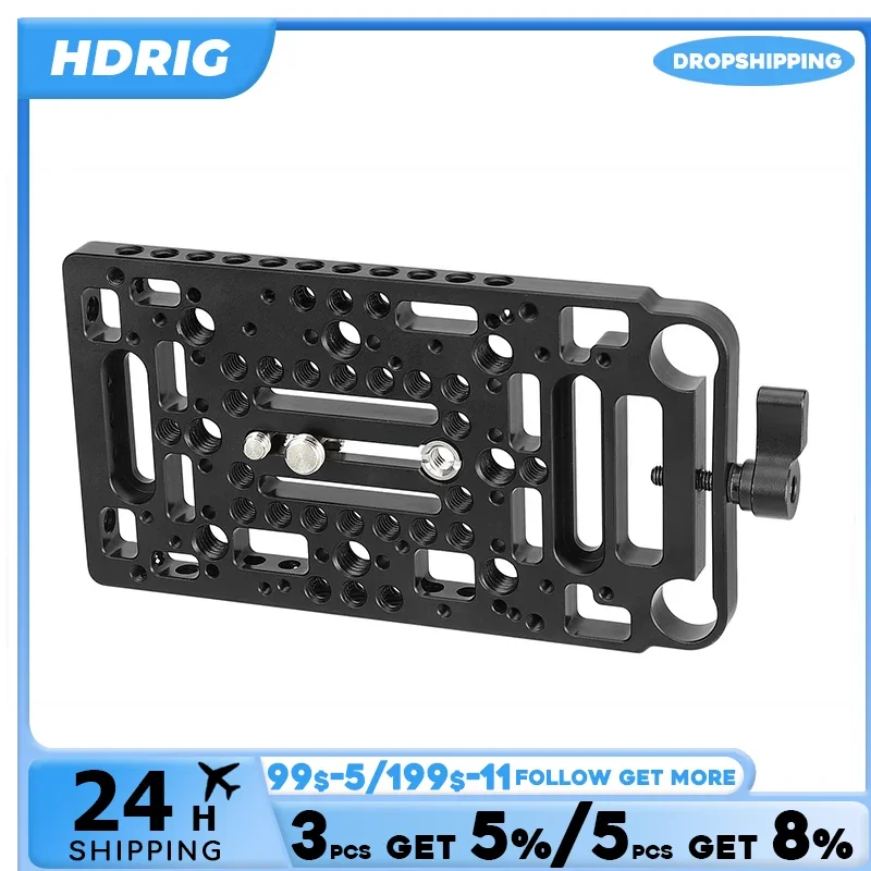 HDRIG Battery Backboard Cheese Plate With 15mm Rod Clamp One-piece For V Lock Power Supply Plate Power Splitter Adapter