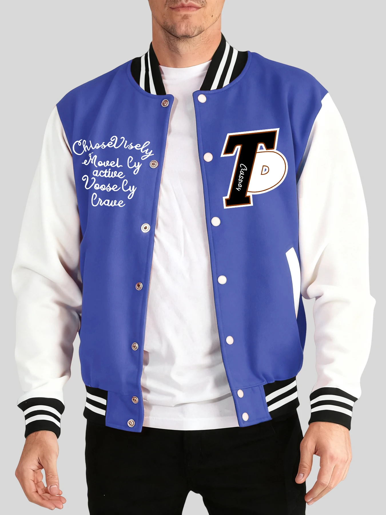 

Handwritten Font Creative Printing Men Autumn Winter Streetwears Warm Basics Tops Trendy Street Baseball Uniform Casual Menswear