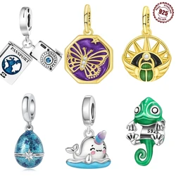 100% Real 925 Sterling Silver Charm Travel and vacation Seaworld Gold insect Original Bracelet Silver Beads Dangle Diy Jewelry