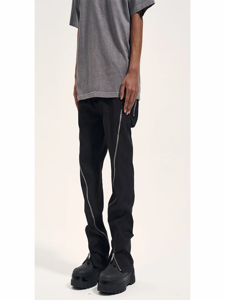 

High Street Designer Wear Style Big Zipper Front Open Wind Loose Men's Fashion Brand Casual Trousers