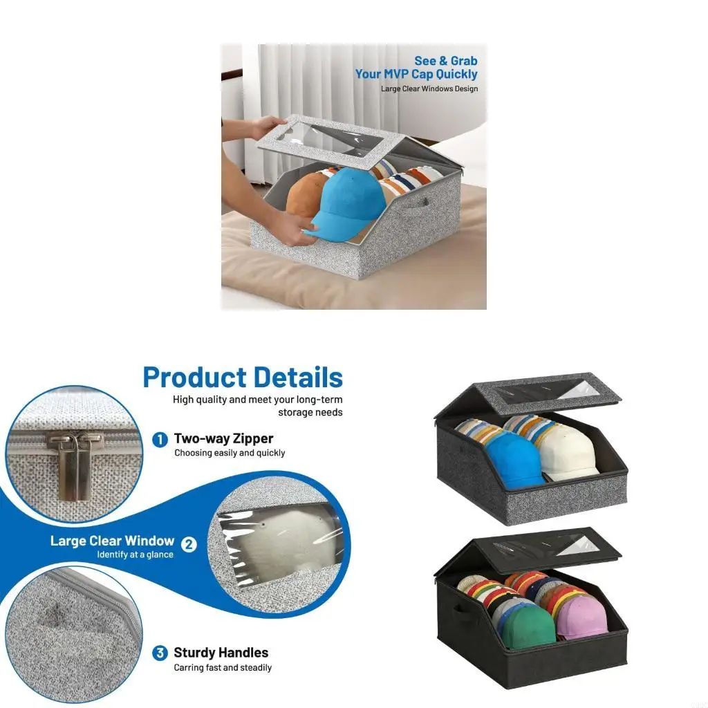 G92C Hat Organizers for Baseball Caps Hold Up to 24Caps Hat Boxes for Home Storage
