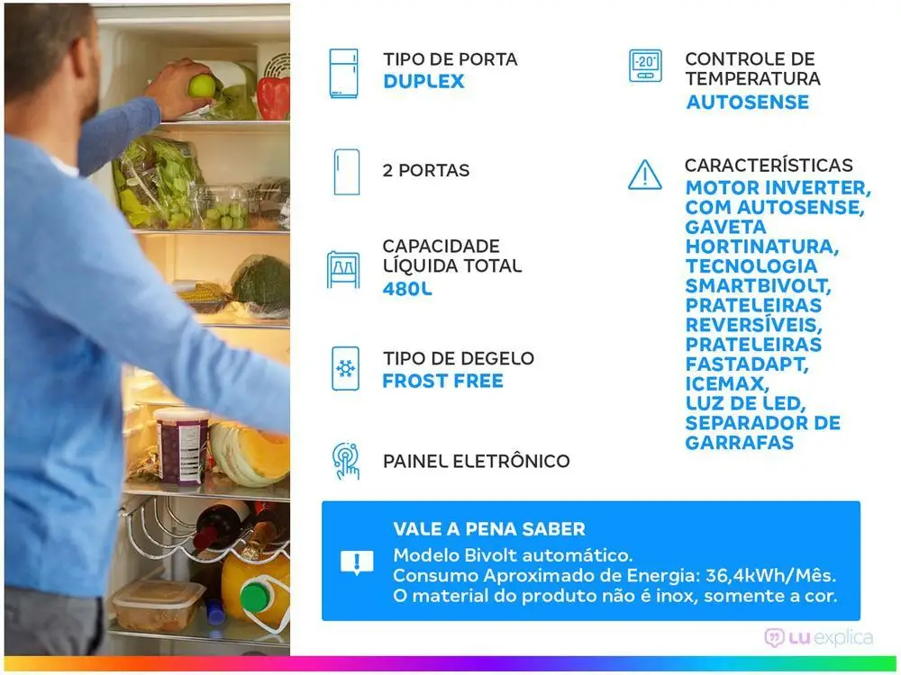 Refrigerator Electrolux Frost Free Duplex Silver 480L Efficient IT70S Bivolt - Bivolt