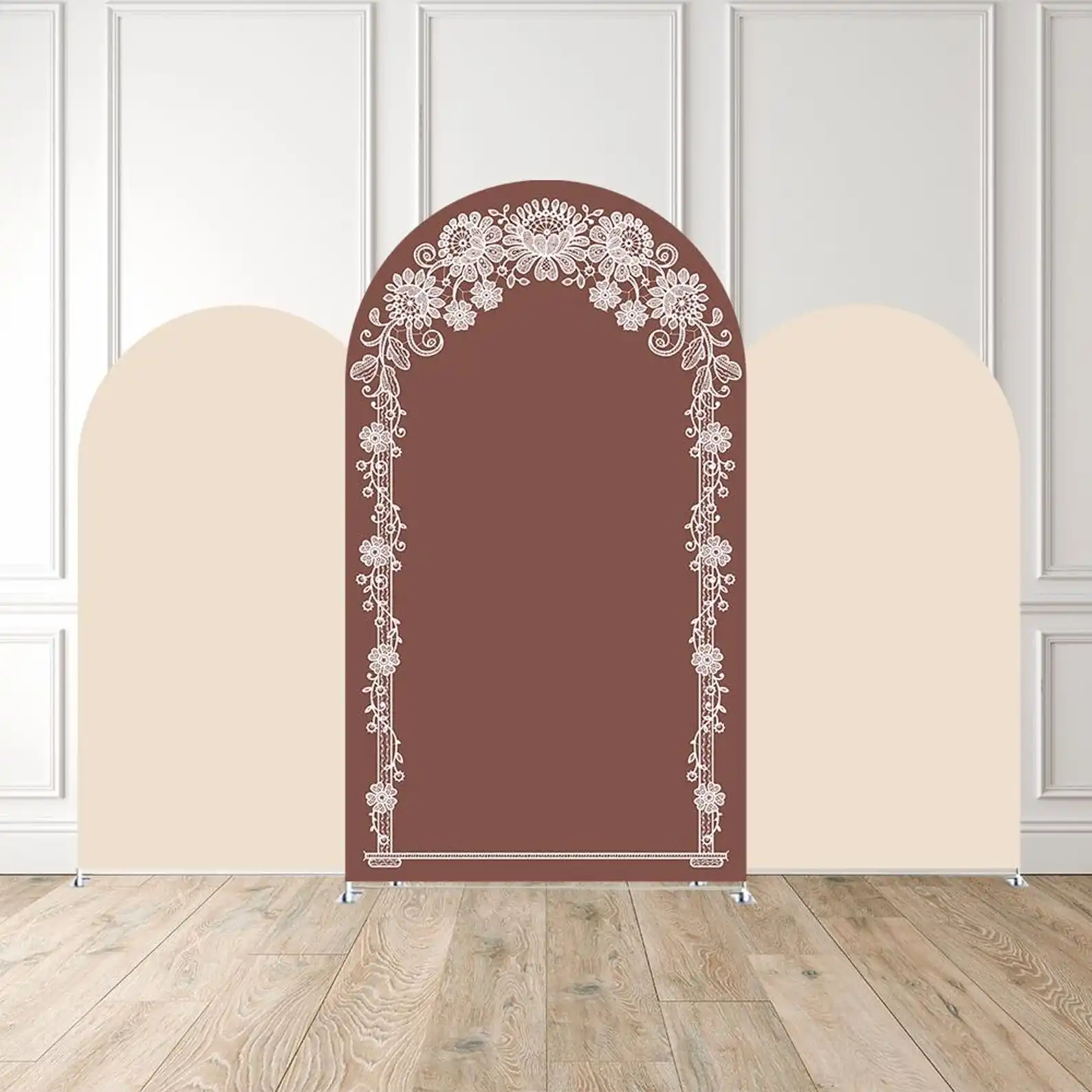 Mehofond Custom 2-Sided Beige Brown Lace Pregnant Birthday Party Bride Shower Covers Chiara Arch Background Decor Backdrop Photo