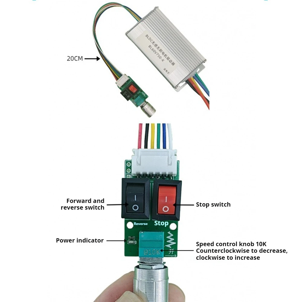 DC6-60V ثلاث مراحل تيار مستمر فرش السيارات نموذج مشغل 750 واط BLDC فرش السيارات لا قاعة تحكم وقف/عكس سرعة منظم #3