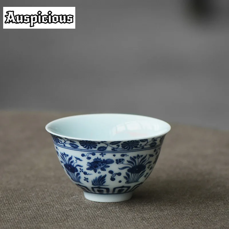 3pc/lot Blue And White Master Cup Creative Seaweed Patterned Teacup Tasting Mug Antique Single Cups Smelling Cup Set Tea Items