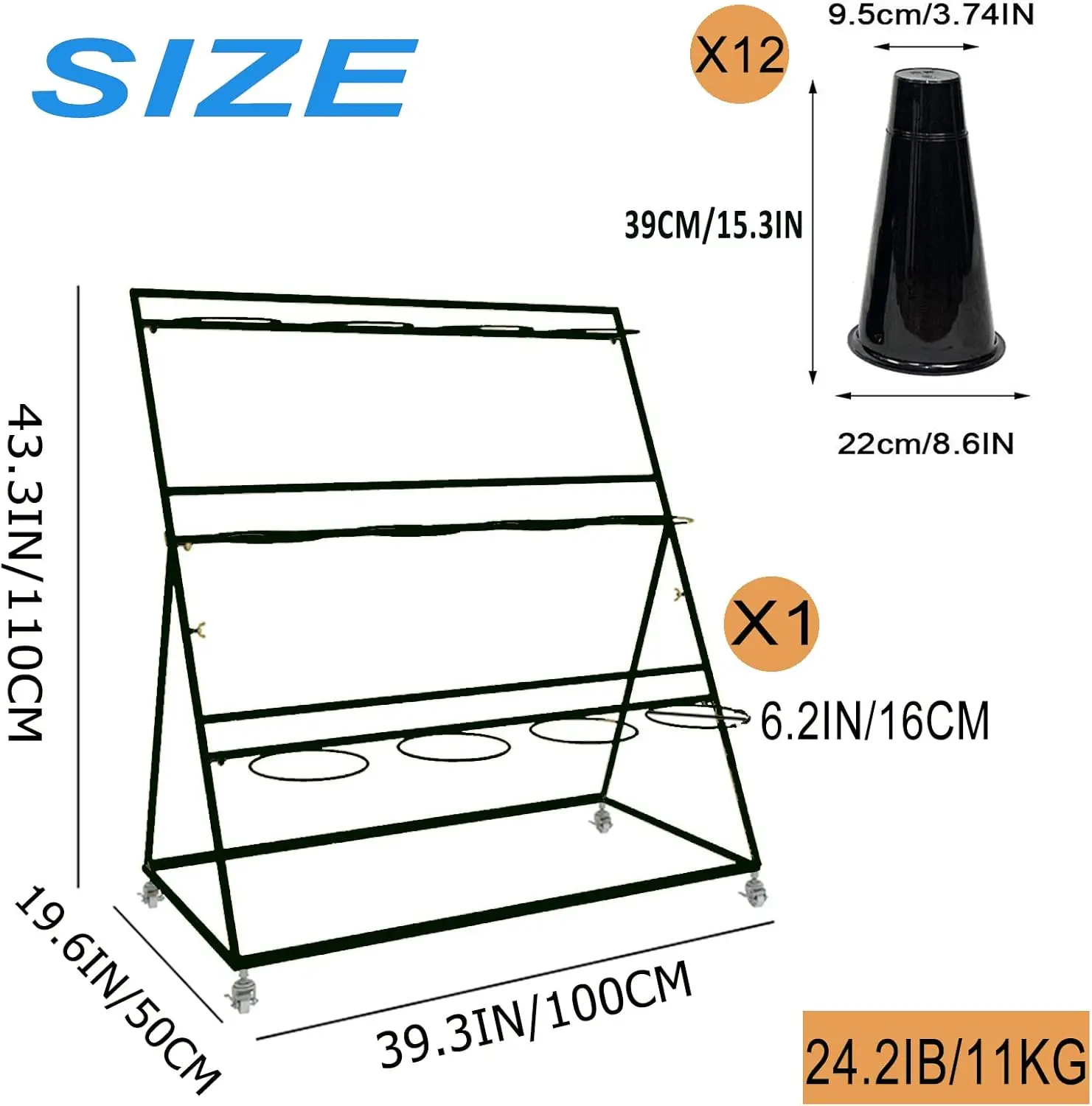 

Flower Display Stand, 3 Layers, Black, Metal, Iron, 150 lbs Capacity, 3 Tier, Wheels, Assembly Required