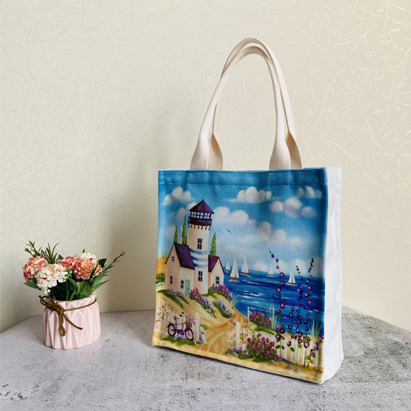 

Personalized Handbag for Women 2022 Beautiful City Seaside Scenery Building Print Ladies Casual HandleTote Bag Large Reusable