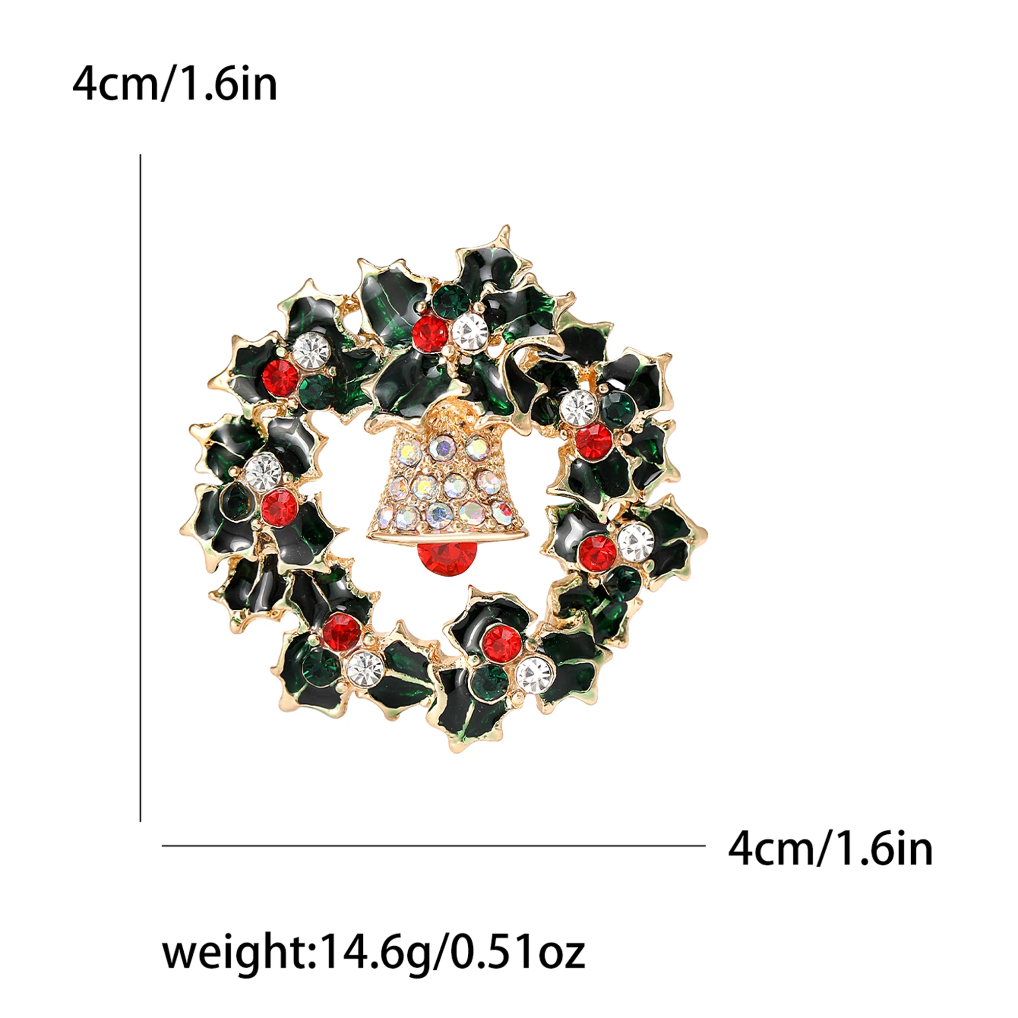 Christma’s Enamel Wreath Brooches for Women Unisex Rhinestone Bell Plant Pin Event Party Backpack Decoration Clothes Accessories