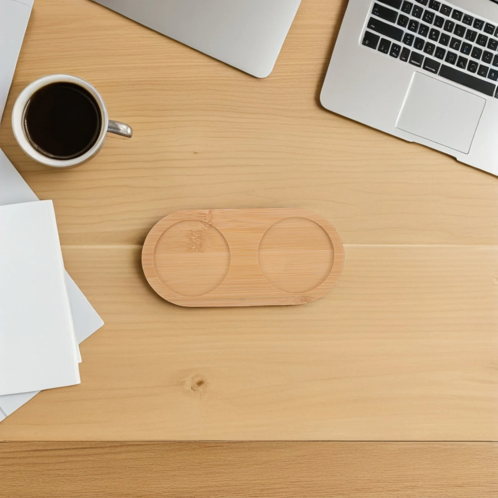 

2pcs Bamboo Cup Coasters 2 Slots 2.9 Inch Sturdy Drink Holder Tray For Kitchen Bathroom Counter Heat Insulating Bar Serving