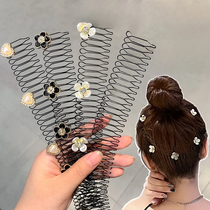 Cute Camellia Pull-out Stretch Metal Hair Comb for Girls Broken Hair Finish Headband Fashion Korean Hair Styling Accessories Hot