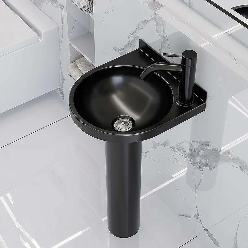 Small Footprint Modern Freestanding Pedestal Sink SUS304 Stainless Steel Round Basin Mini Bathroom Wash Basin For Home Use