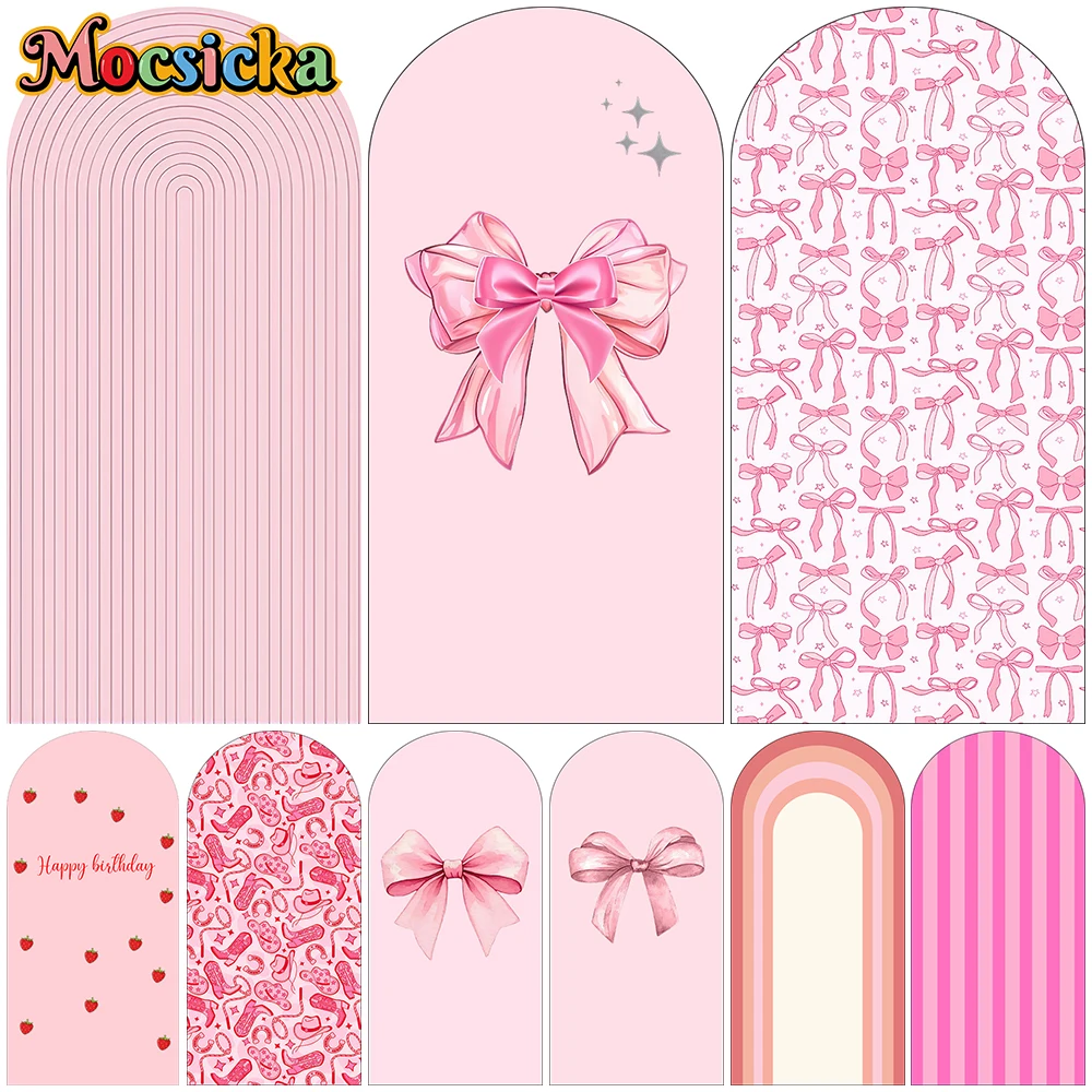 

Mocsicka Pink Bow Flower Arch Cover Backdrop Soft Elastic Double-Faced Girl Birthday Woman Wedding Arched Background Party Decor