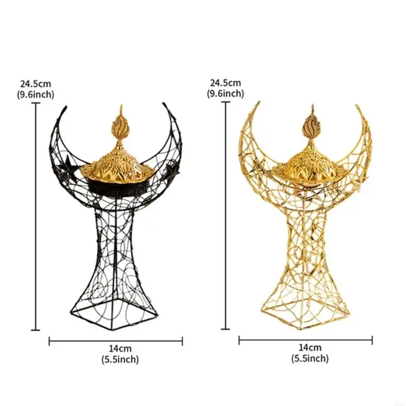LX0C Arabic Moon Tower Holly Metal Incensistica in increspazione con coperchio per Eid Festival