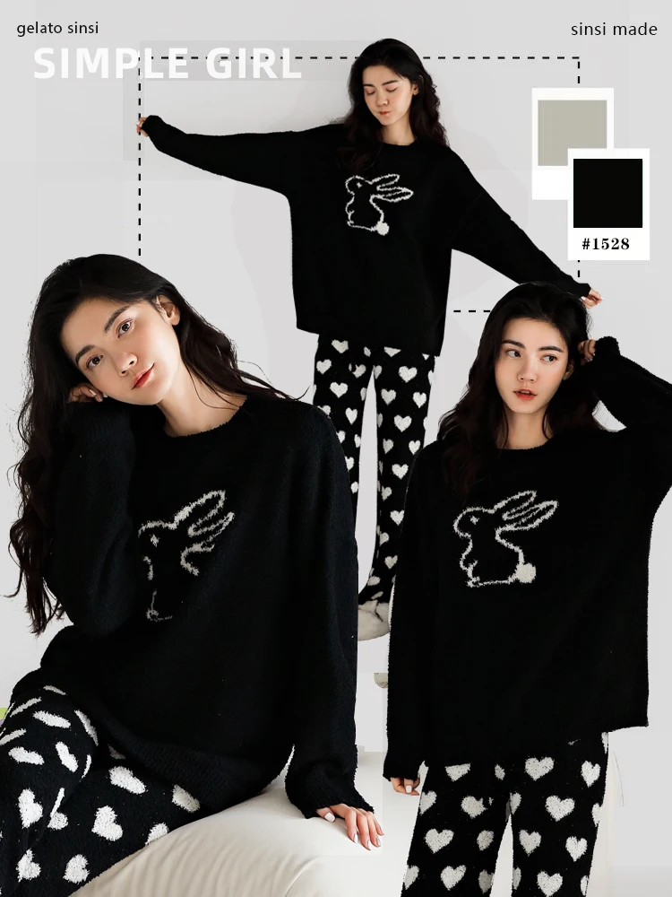 conjunto-de-ropa-de-dormir-para-mujer-otono-invierno-de-felpa-a-la-moda-negro-con-diseno-de-conejo-para-el-hogar-cuello-redondo-manga-larga-grueso