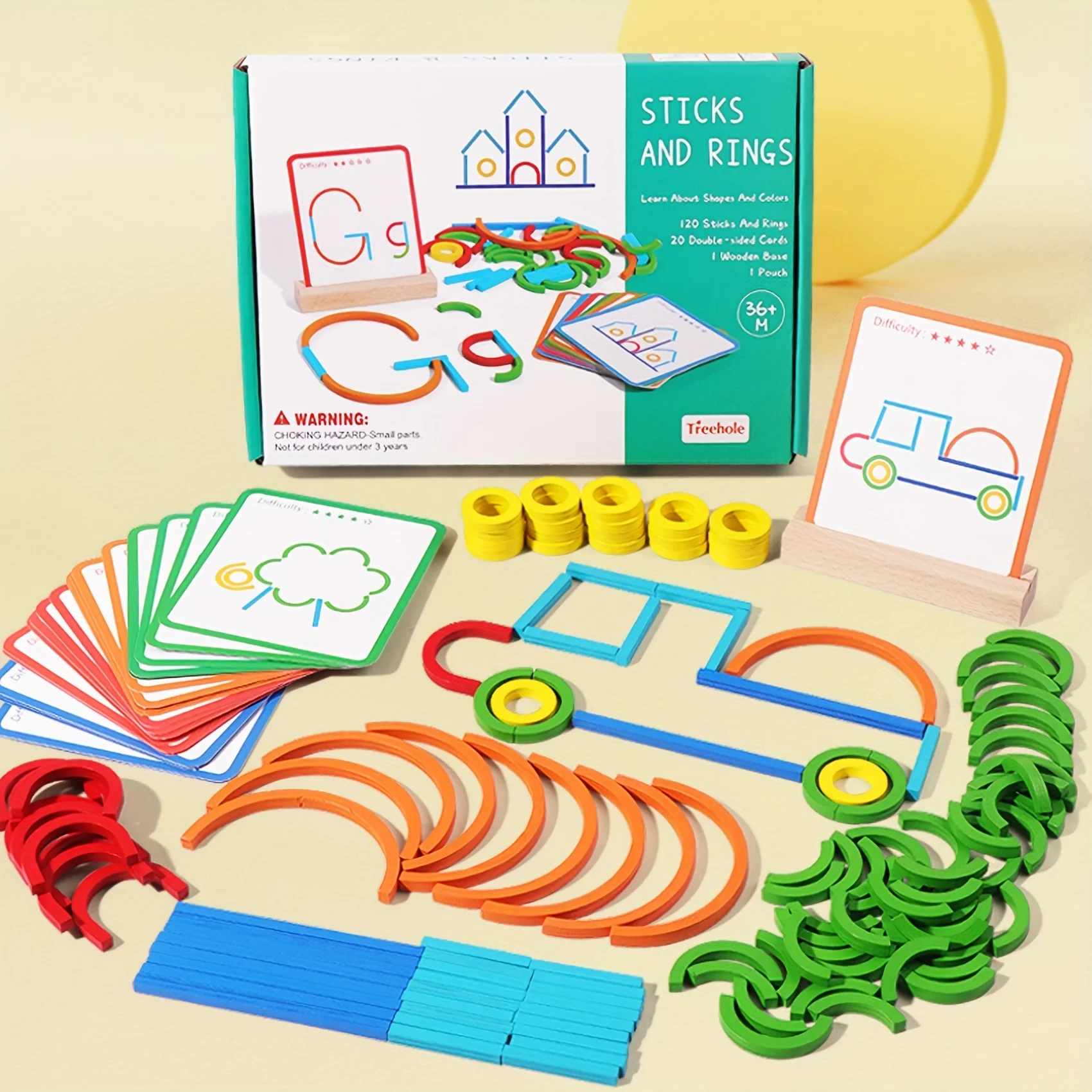 Montessori Sticks and Rings Puzzle Blocks, Jogos de Construção de Cartas para Crianças, Desenvolver habilidades motoras finas, Brinquedo Inteligência