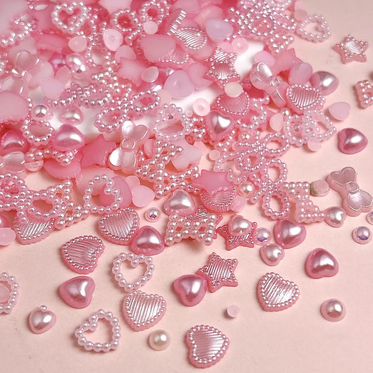 

3D Resin Sweet Girl Pink Mixed Bow Heart Star Nail Charm Simulated Flat Bottom Pearl Nail Art Decoration DIY Crafts Accessories
